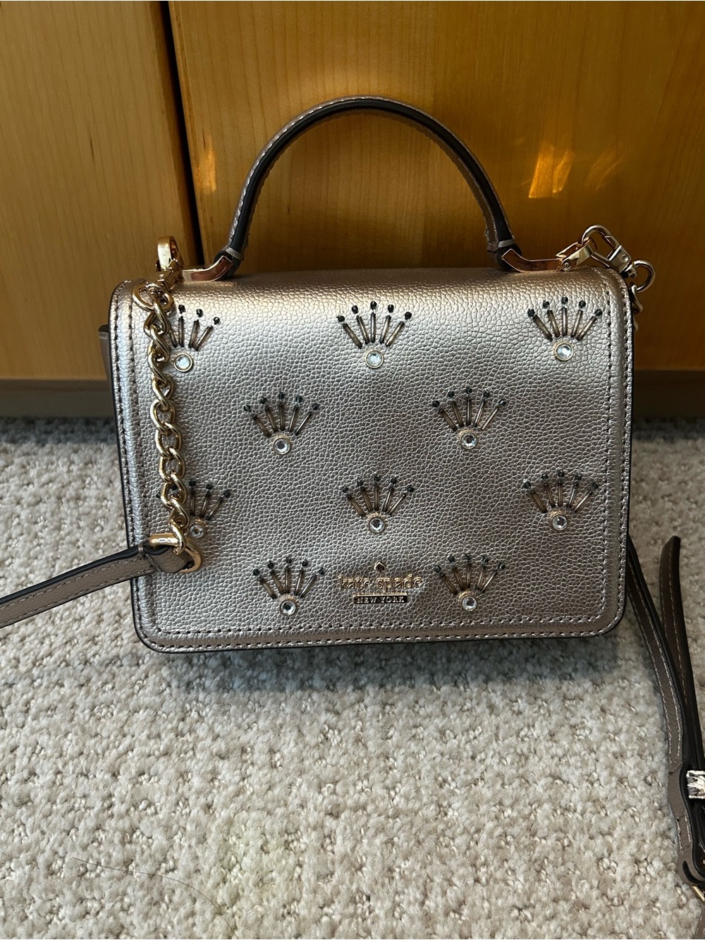 kate spade metallic pewter studded top-handle satchel